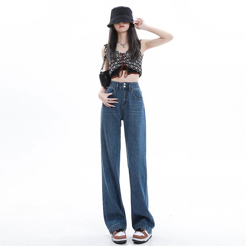 Women's High Waist Tencel Wide Leg Jeans - Summer Thin, Drapey, Slimming, Petite Floor-Length Pants
