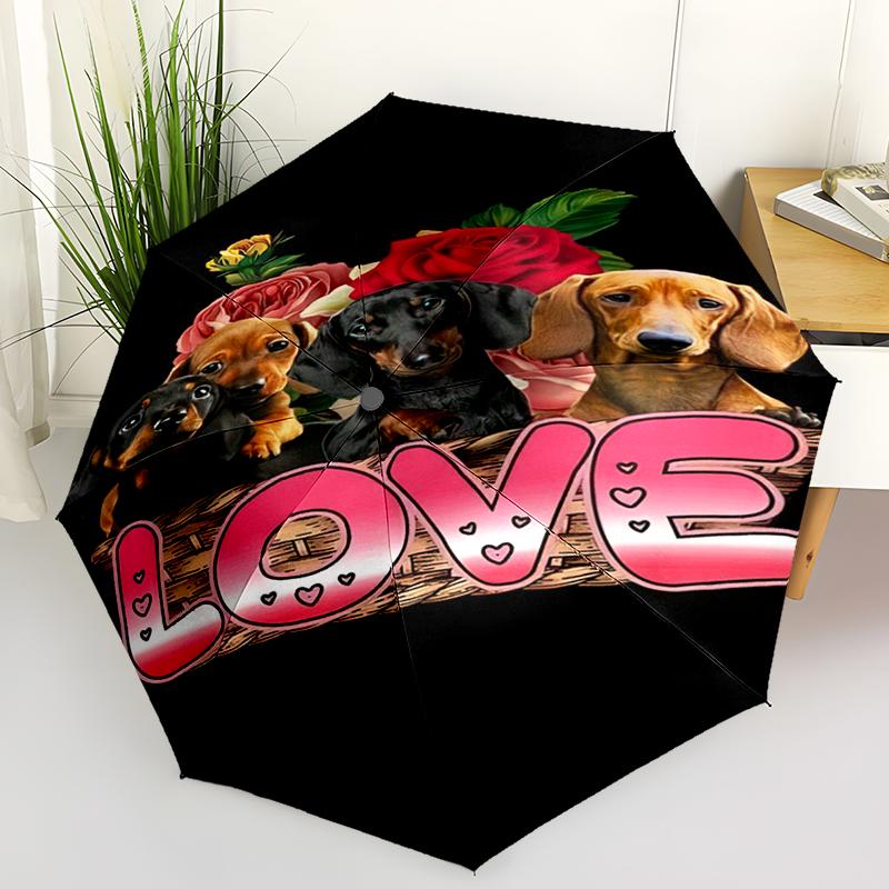 1pc Cute dog pattern Umbrella Portable Folding Umbrella Iron Frame Hole Bone Structure Outdoor Home Umbrella