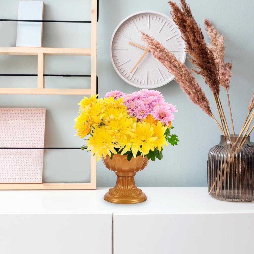 Amosfun 2Pcs Small Urn Planter Golden PVC Urn Planter Pot Stand for Wedding Anniversary Party Home Indoor Outdoor Decoration 6.49 X 6.49 X 5.90 Inch