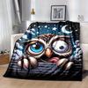 1pc. Cute Owl Night Sky Design Blanket - Perfect for Home Decor, Office Use, Outdoor Activities, Gift Idea, Suitable for All Seasonsz041769