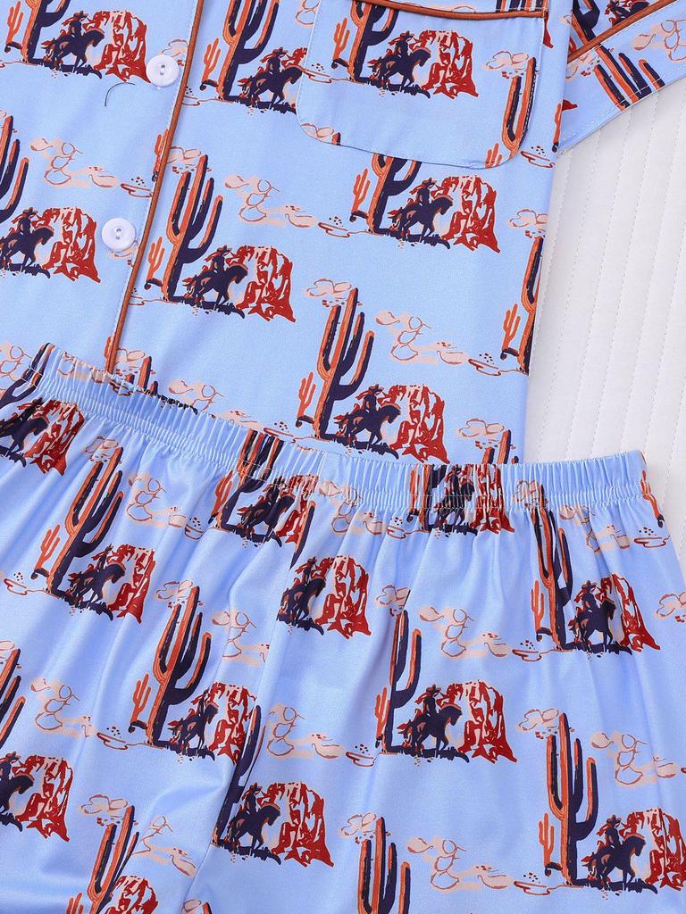 2025 Summer Multi-Color Print Short Sleeve Shorts Homewear Set