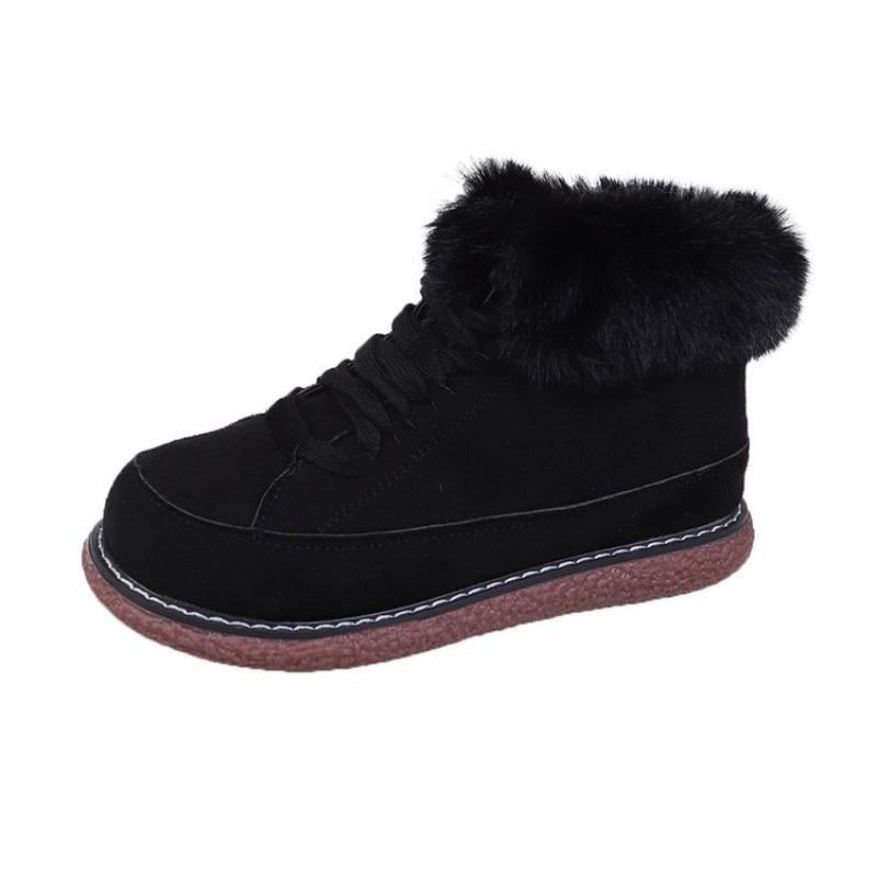 

New thermal lace-up low-top cotton shoes women s winter velvet thickened round large-size women s shoes 35 чёрный