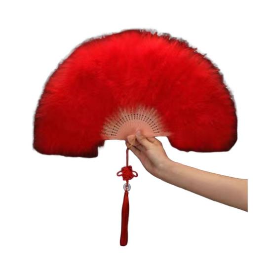 

Винтажный складной веер из перьев, ручной веер для свадебной вечеринки, переносной летний веер, украшение для танцевального представления, аксессуары для вечеринок красный