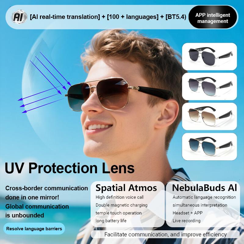 Smart Glasses 100  Online Language AI Automatic Dialogue Translation Bluetooth Glasses With Speaker Sports UV Protection