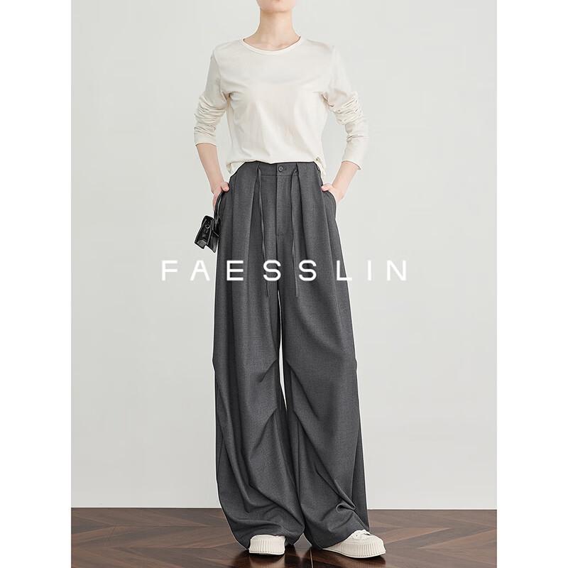 

FAESSLIN Women s High-Waist Grey Wide-Leg Suit Pants XL