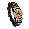 Vintage Zodiac Leather Cuff Bracelet Multi-Layer Chain Bracelet Adjustable Birthday Gift Jewelry