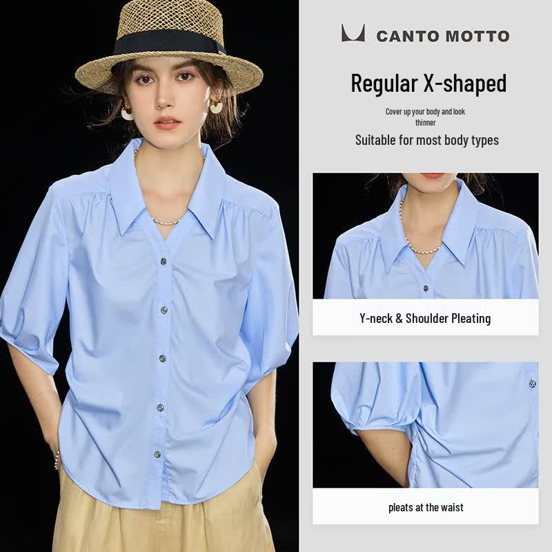 Modal Blend French Pleated Mid-Sleeve Blouse
