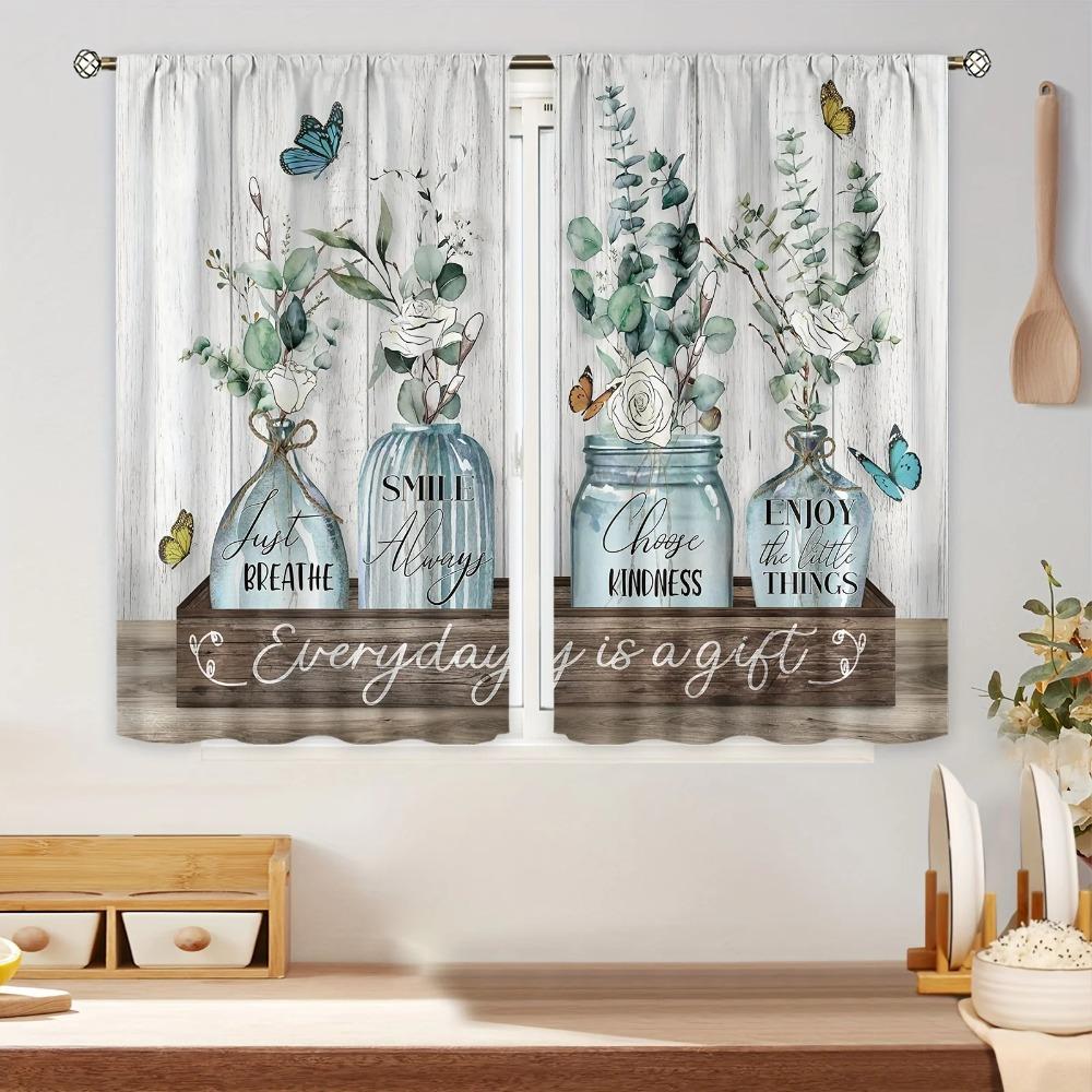 Sunflower Vase Printed Drapes , Rod Pocket Windowpane Treatment for Girls Bedchamber , Office , Kitchen ,LivingroomSpace,HouseholdDecoration