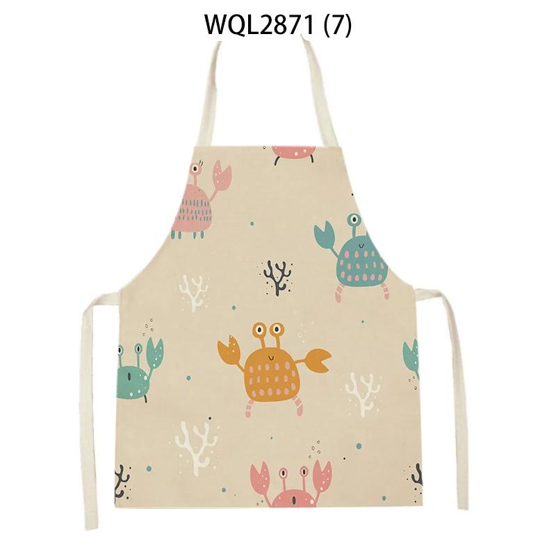Sea Animal Shell Crab Fish Printed Kitchen Aprons Home Cooking Baking Accessories Deer Hedgehog Crocodile Pattern Delantal