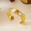 Stainless Steel Vintage Exaggerated Wide Cuff Bangle for Women Gold Color Starfish Shell Geometric Bracelet Beach Party Jewelry