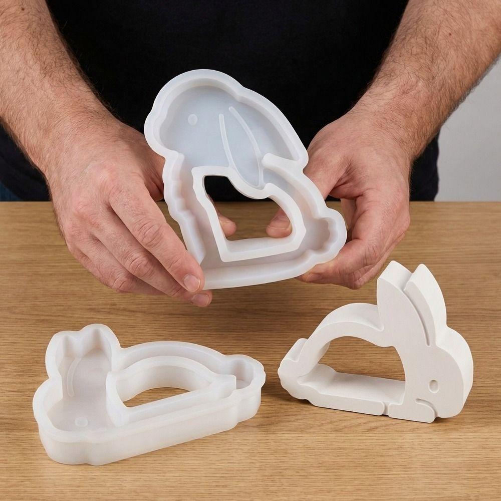 Non-Stick Easter Bunny Mold Flexible Silicone Rabbit Mold Candle Holder Mold  Home Decor