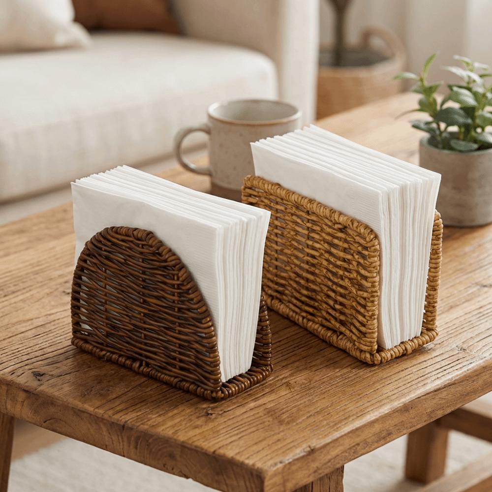 Retro Simulated Rattan Napkin Holders Rustic Style Tissue Storage Rack Desktop Use
