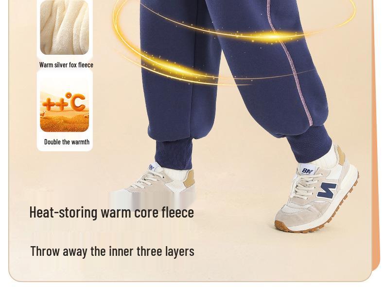 Girls' Winter Fleece-Lined Quilted Cotton Sports Pants - Thickened Three-Layer Design for Big Kids