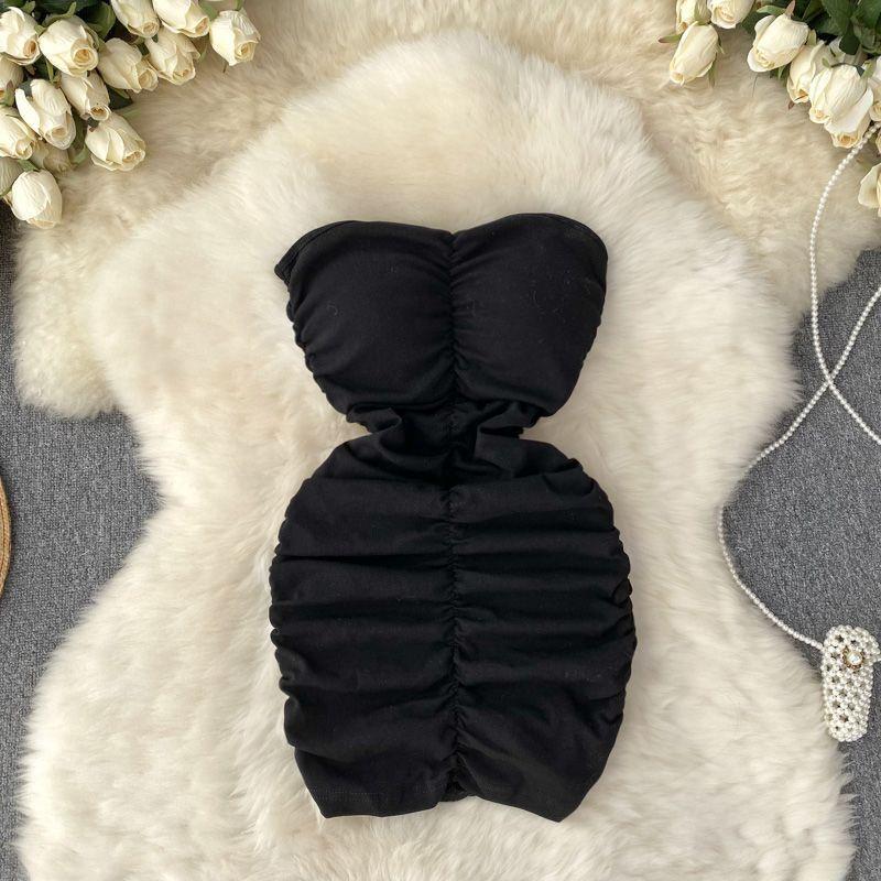 Tube top dress female pure desire sweet hottie sexy hip skirt tight pleated short skirt wholesale