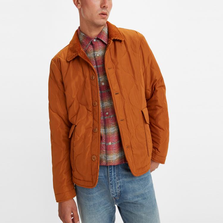 Levis Warm Solid Color Polo Collar Cotton Jacket Men Jacket Orange A0279-0000