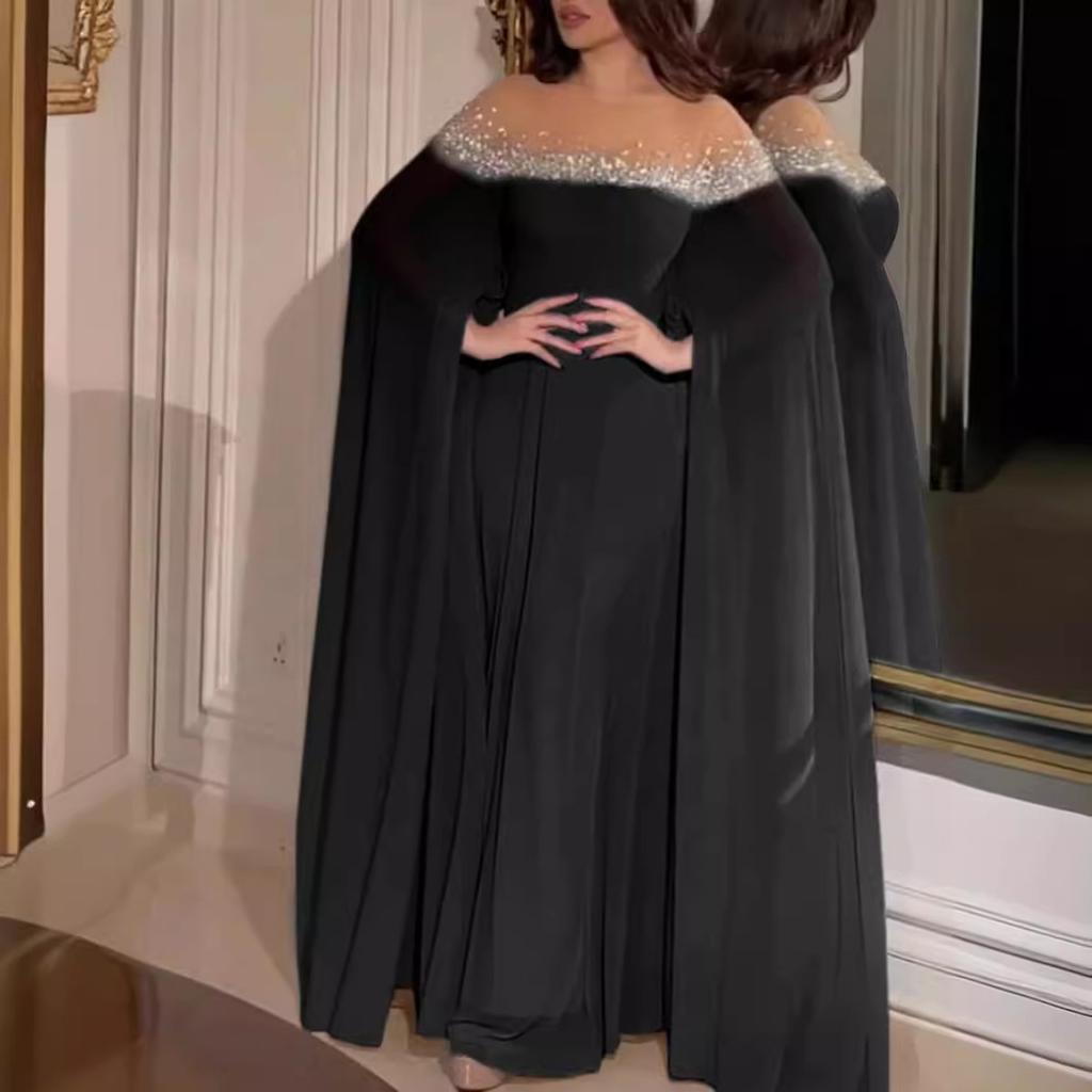 Spring Summer New Sexy High Waist Hot Drill Pearl Chiffon Banquet Evening Dress for Women European American Party