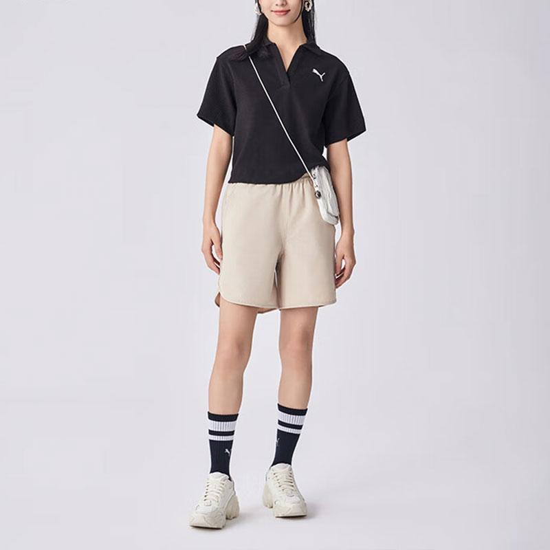 Puma Her Polo Tee Solid Loose Fit Short Sleeve Polo Shirt Women tops Black 676651-01