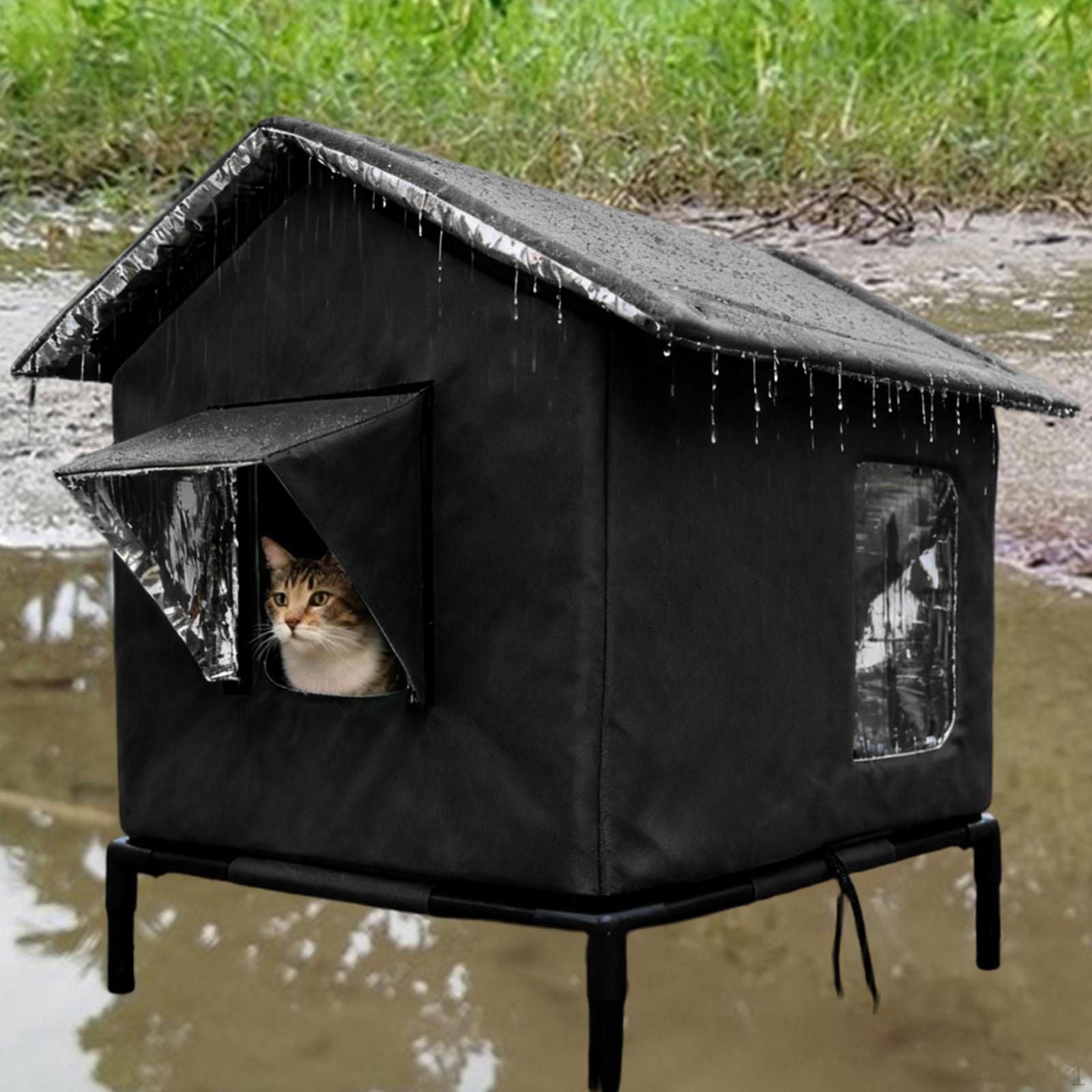 

Elevated Outdoor Cat House, Portable Oxford Cloth Tent, Winter Cats, Garden, Barn, Community M чёрный