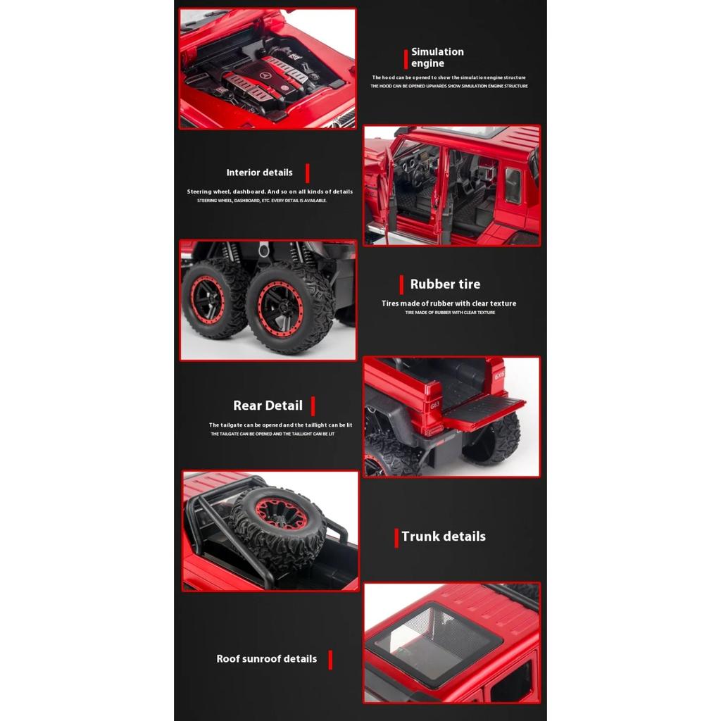 1/22 Boxed Large Benz G63 6X6 Car Model, Metal Die-cast Off-road Vehicle Collection Ornaments Sound and Light Children's Toy Car Gift