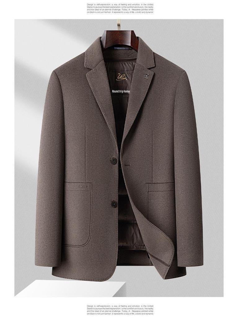 Men's Double-Sided Wool Casual Suit with Detachable Down Liner, Single-Breasted, Ideal for Autumn/Winter, Suitable for Middle-Aged and Young Men