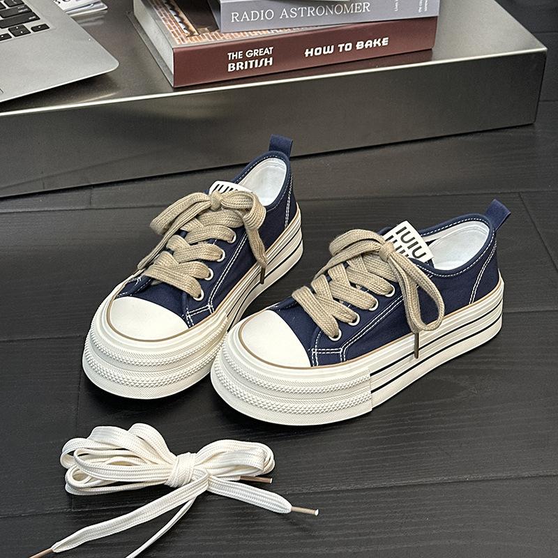 6 Blue and White Porcelain Summer Breathable Low-top Canvas Shoes, New Female Students Thick-soled Breathable Casual Board Shoes