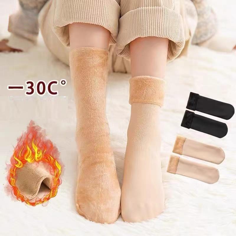 Winter Warm Socks Women Thicken Thermal Wool Cashmere Floor Sleeping Socks Black Skin Seamless Snow Sock Soft Velvet Socks