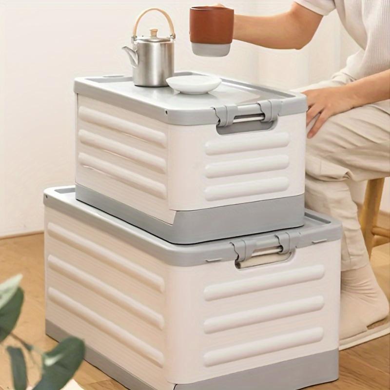 1 coș de depozitare pliabil cu capac, organizator diverse, cutie de depozitare de uz casnic pentru frigider, baie, dormitor, picnic