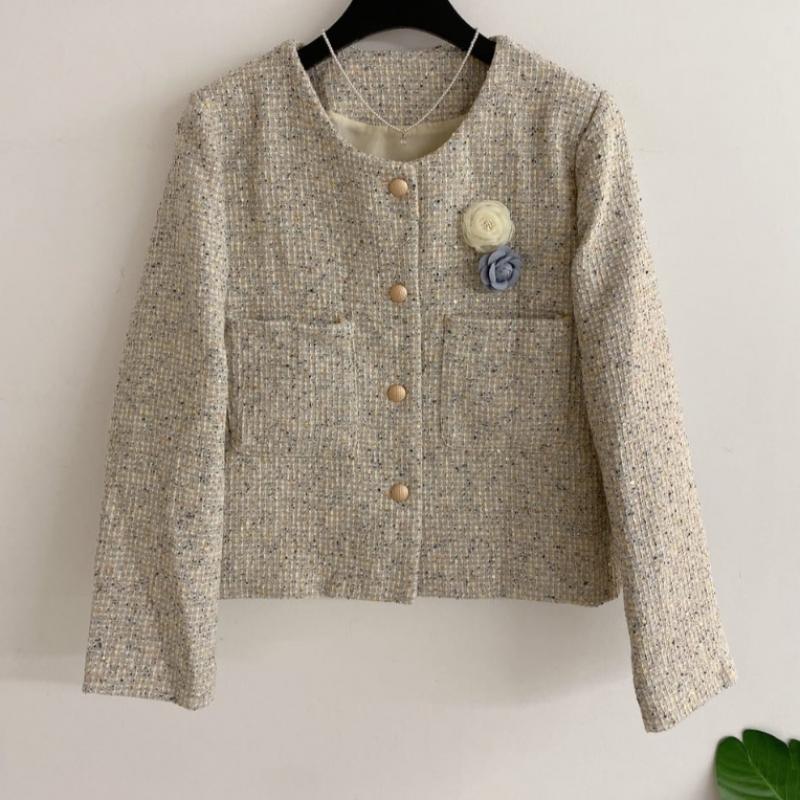 Honey J Corsage Set Mybell Gold Button Pocket Tweed Jacket  3 Colors 