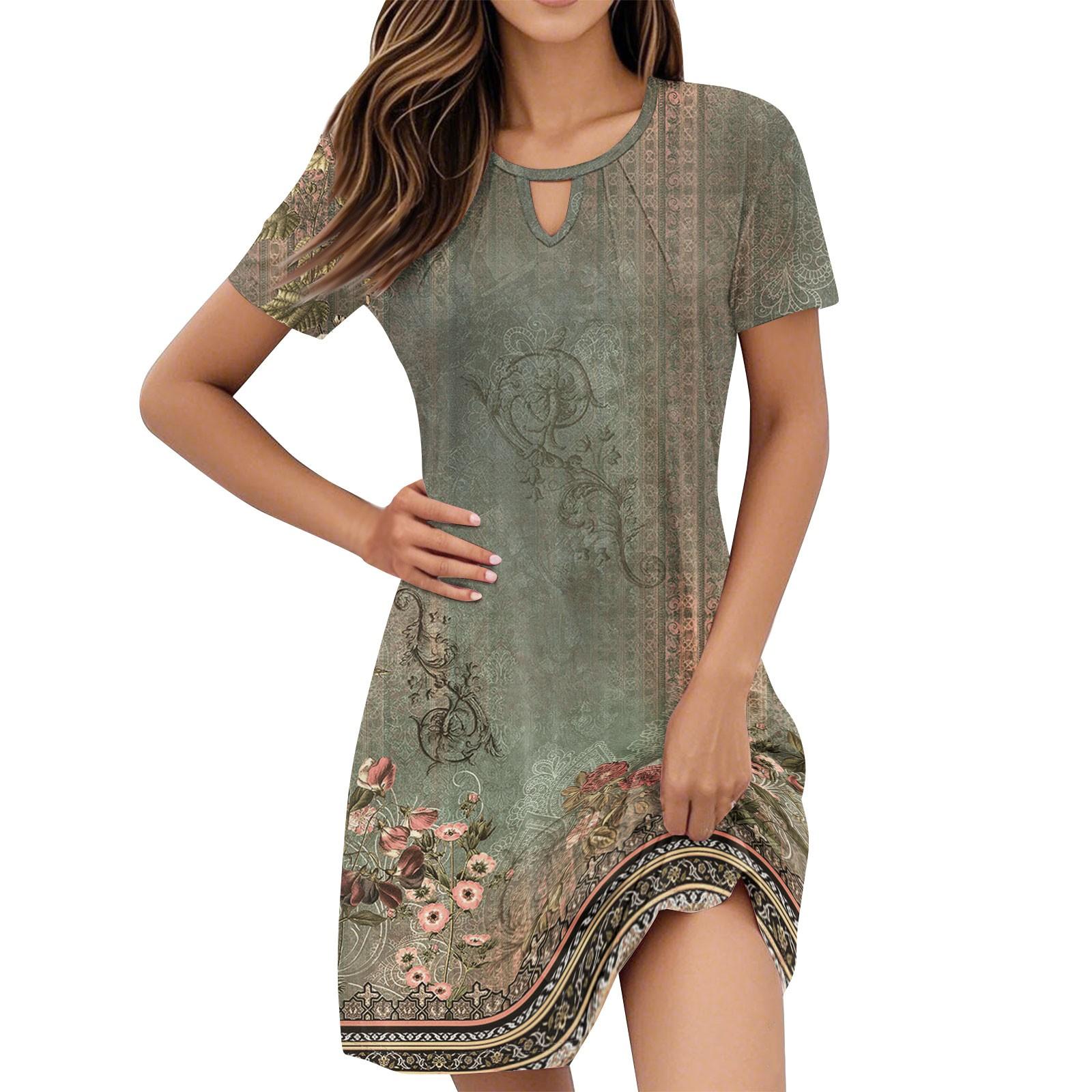 Women s Vintage Floral Short Sleeve Homecoming Casual Dresses L
