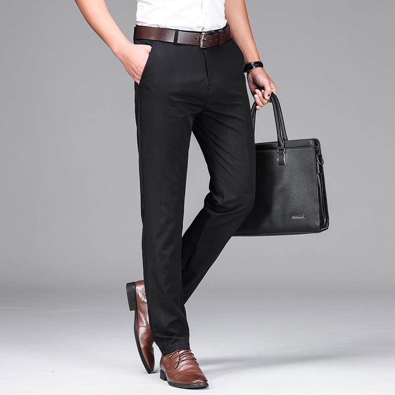 Men'S Lightweight Ice Silk Breathable, Slightly Elastic, Soft And Comfortable High Waisted Small Straight Leg Business Casual Trousers