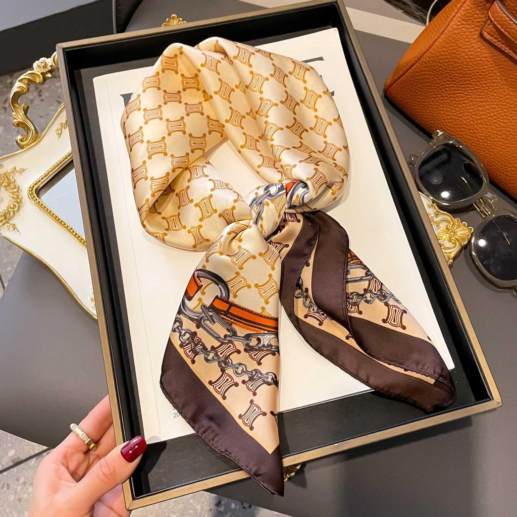 Silk Scarf Women'S Decoration High-End Small Square Scarf Versatile Trend Imitation Silk Scarf Tied Bag Streamer Thin Scarf