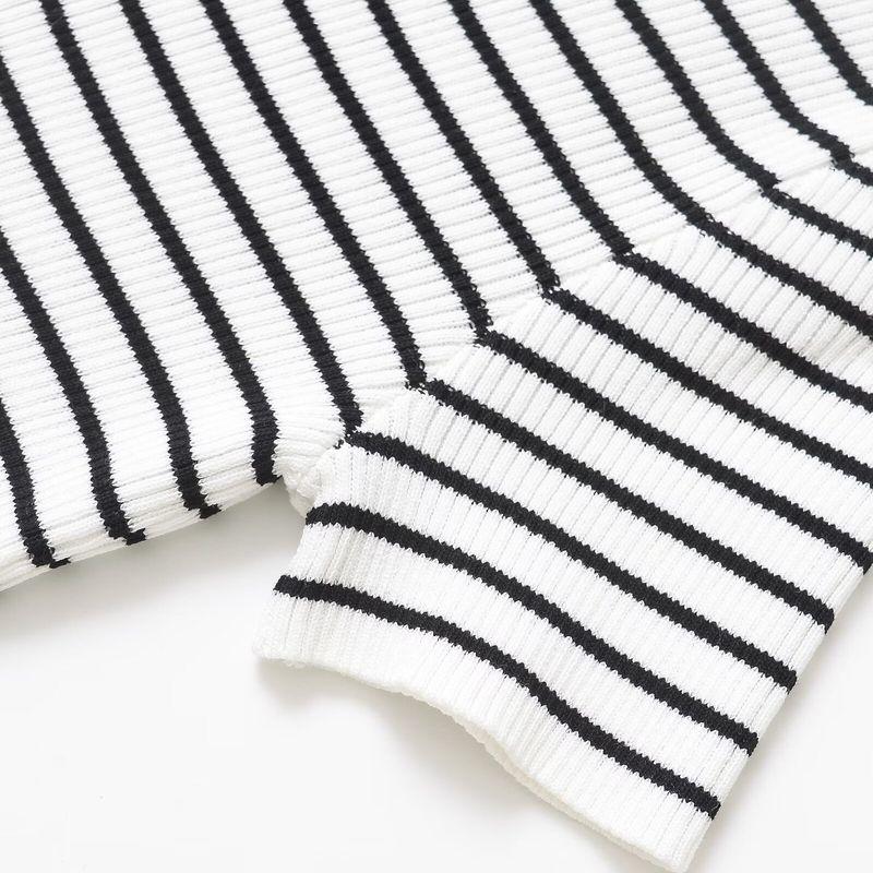 Kaslead New Arrival Women's Clothing Fashion Style Stripes Silm round Neck Short Sleeve Knitting Tops 3519020