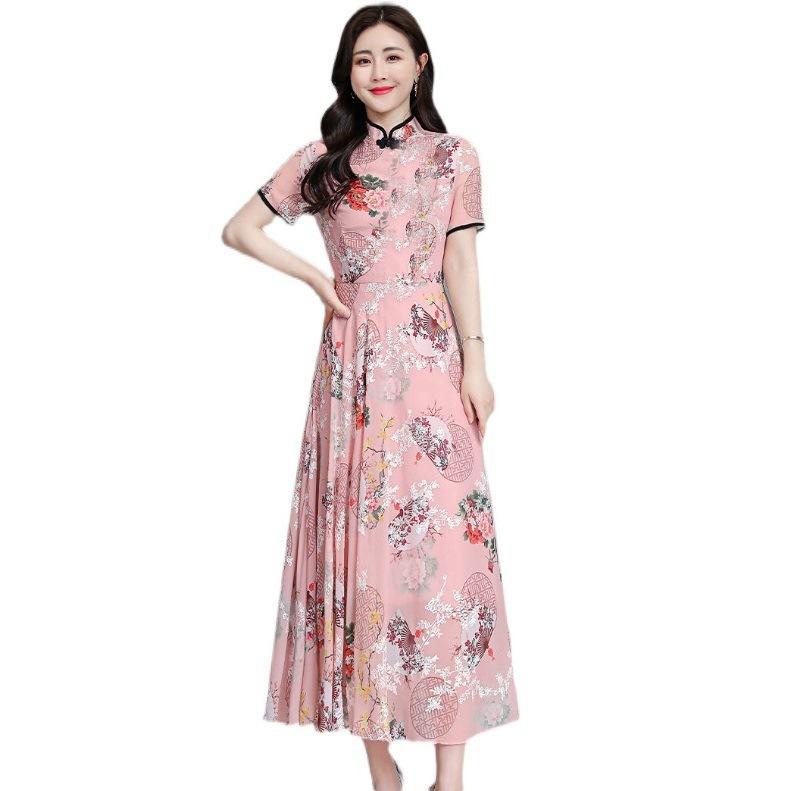 Temperament New Age-reducing Ice Silk Skirt Summer New Women's Clothing Printed Dress Manufacturer Wholesale