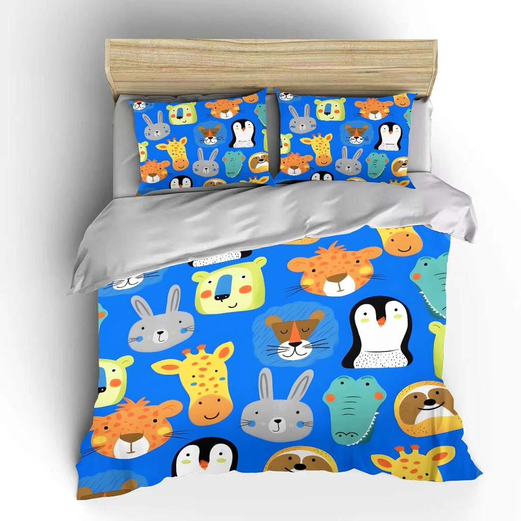 Cartoon animal pattern background Duvet Cover Set Digital Print Colorful Polyester Bedding with Zipper Closur for kids gifts