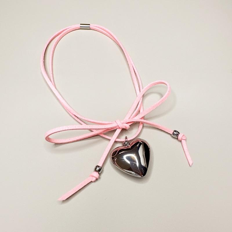 Heart Pendant Collar Necklace Neck Tie Clavicle Chain Necklace Long Rope Bow-Tie Choker Necklace Fashion Jewelry
