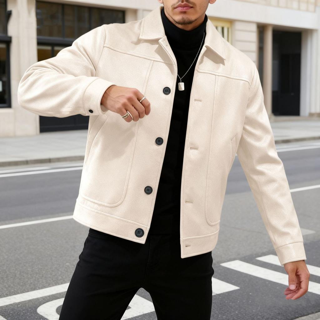 New Solid Color Single-breasted Lapel Woolen Jacket Casual Business Men's Jacket
