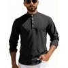 Mens Long Sleeve  Casual T-Shirts For Men Plaid Textured Top 4-Button Muscle Tee Baseball Golf