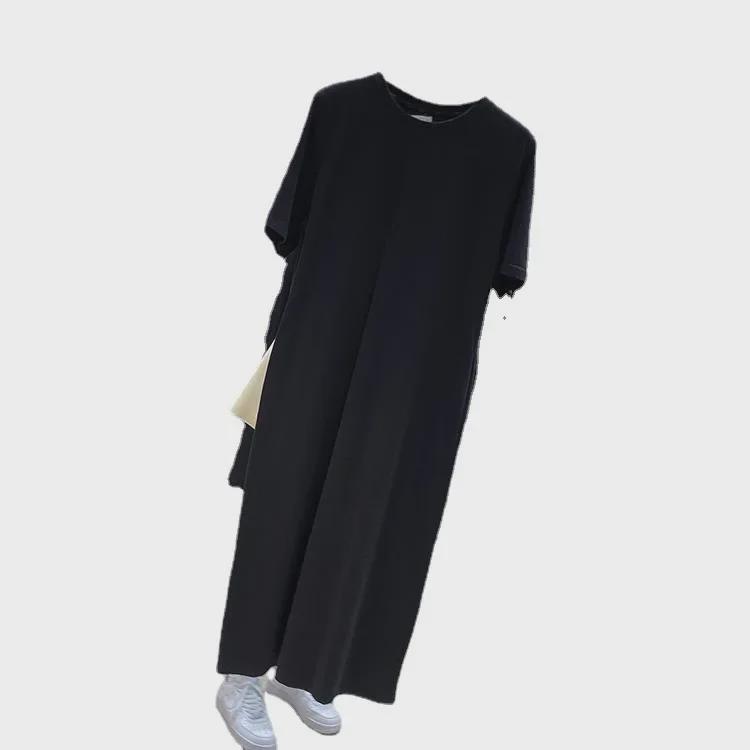 Women's Mid-Length Short Sleeve T-Shirt Dress, 2022 Korean Chic, Loose Casual Solid Color Style.