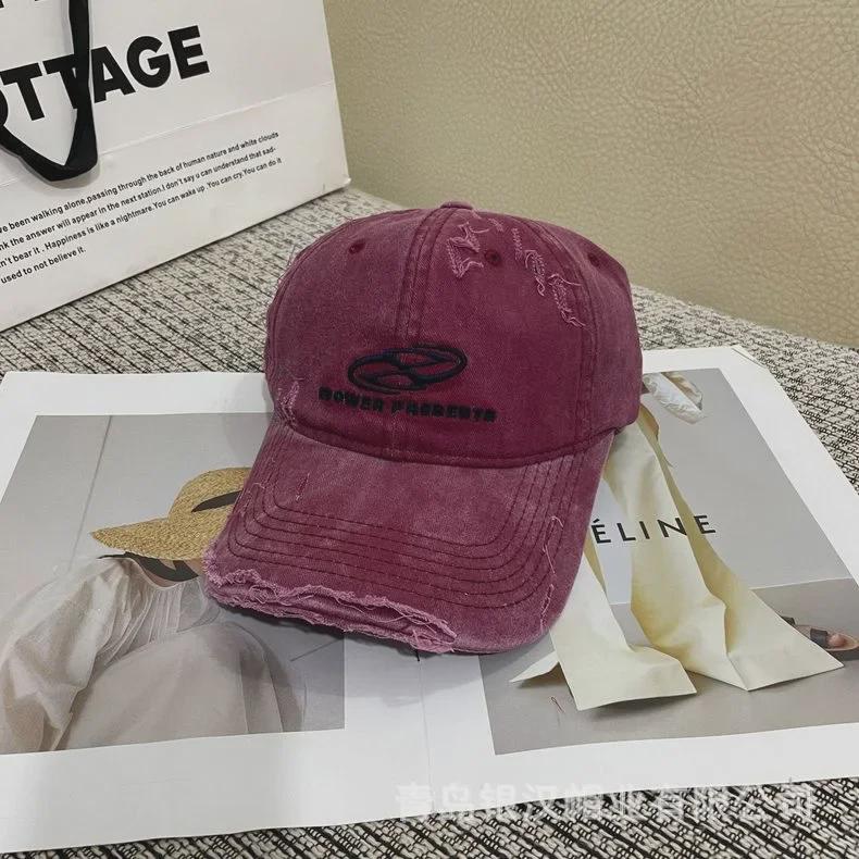 Unisex Vintage Distressed Denim Baseball Cap with Embroidered Letters - Trendy Korean Style for Summer