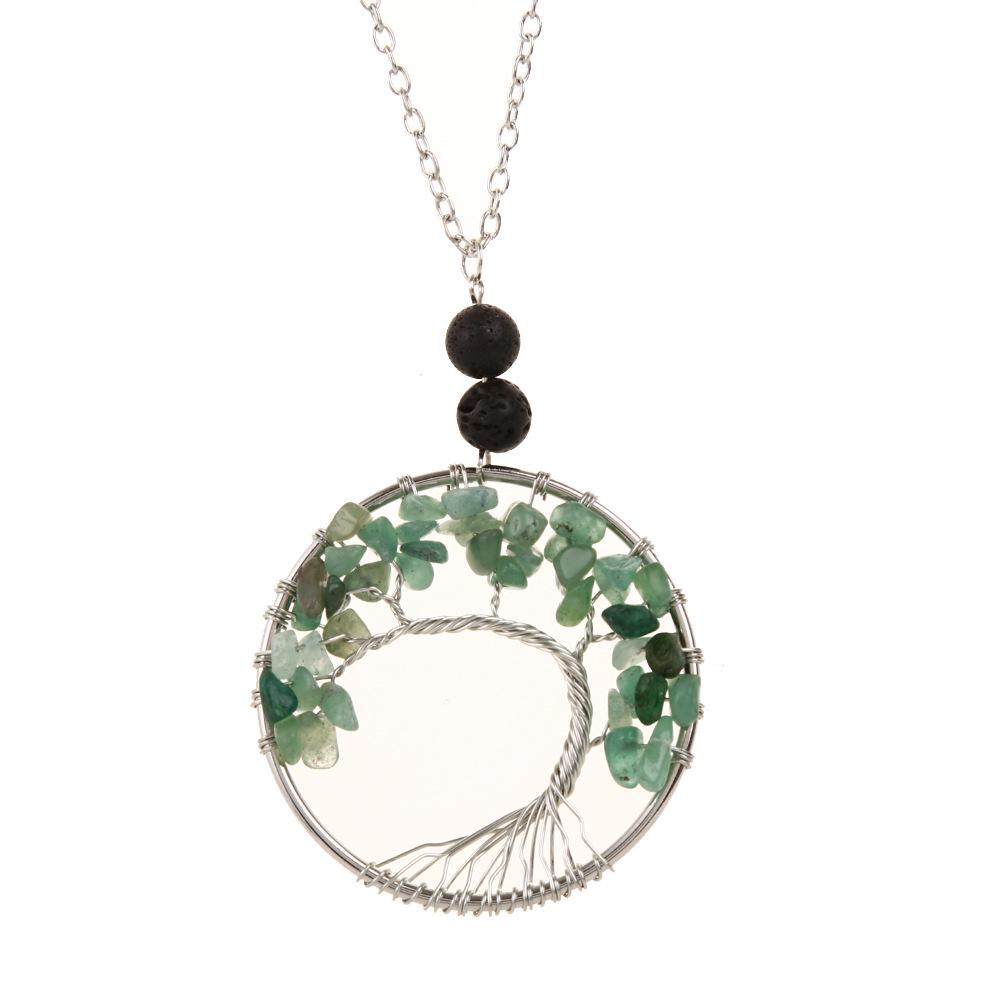 Natural Stone Agate Tree of Life Necklace with Crystal Volcanic Rock