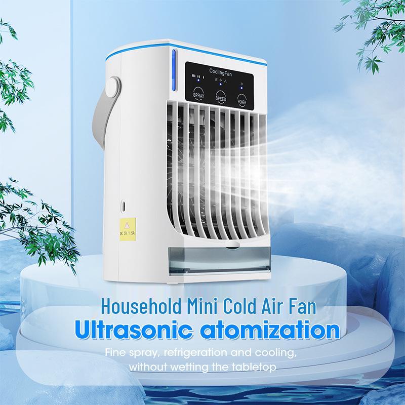 

Compact USB Desktop Air Conditioner: Quiet, Three-Speed Mini Fan for Home & Office.