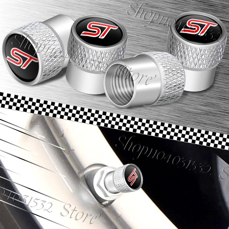 4Pcs/Set ST Logo Emblem Car Styling Wheel Tire Valve Caps Dust Covers For Ford Focus MK2 MK3 Fiesta Mondeo Kuga Accessories