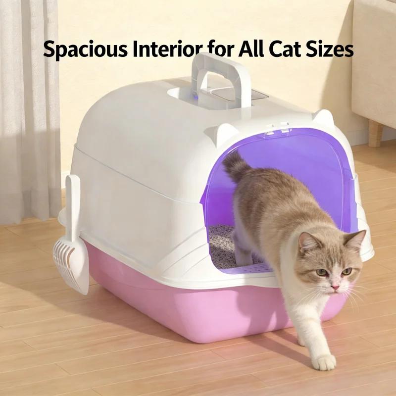 XL Anti-Splatter Portable Cat Litter Box with Fully Enclosed Design Kitten Deodorizing Disinfecting Handle in Stock for Wholesa