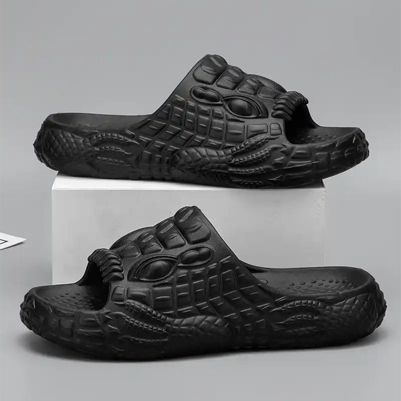 

Тапочки из крокодиловой кожи для мужчин, пляжные сандалии для улицы, мягкие толстые подошвы, повседневная обувь, мужские шлепанцы, домашние тапочки, шлепанцы 40-41