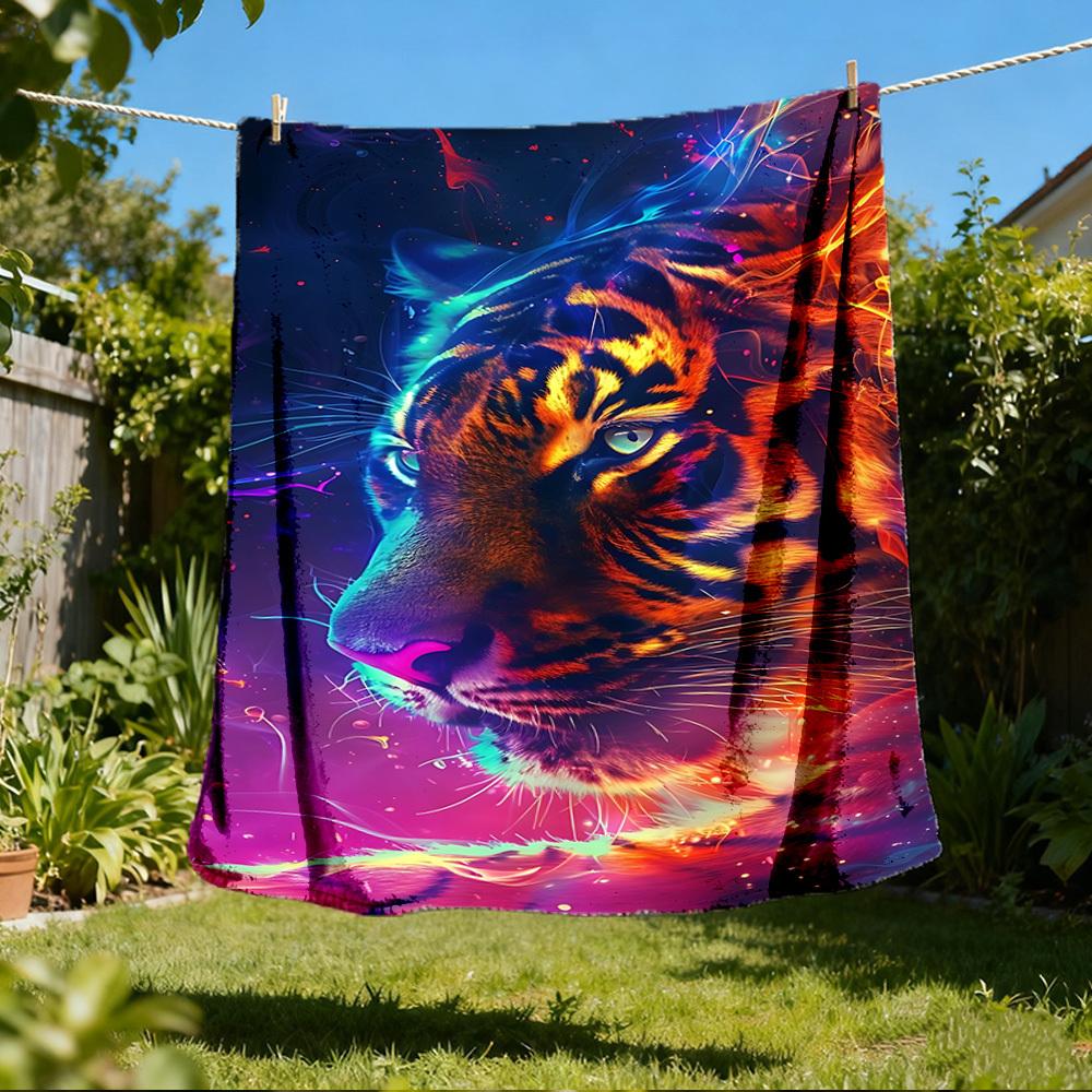1pc Tiger Art Print Outdoor Blanket, Lightweight Polyester, 80x120cm