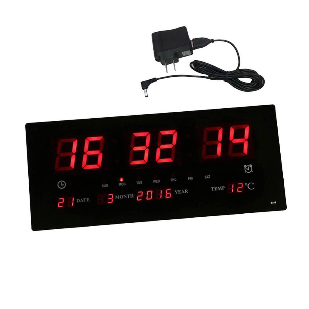 Digital Wall Clock LED Time Calendar Temperature Electric Alarm Clock US