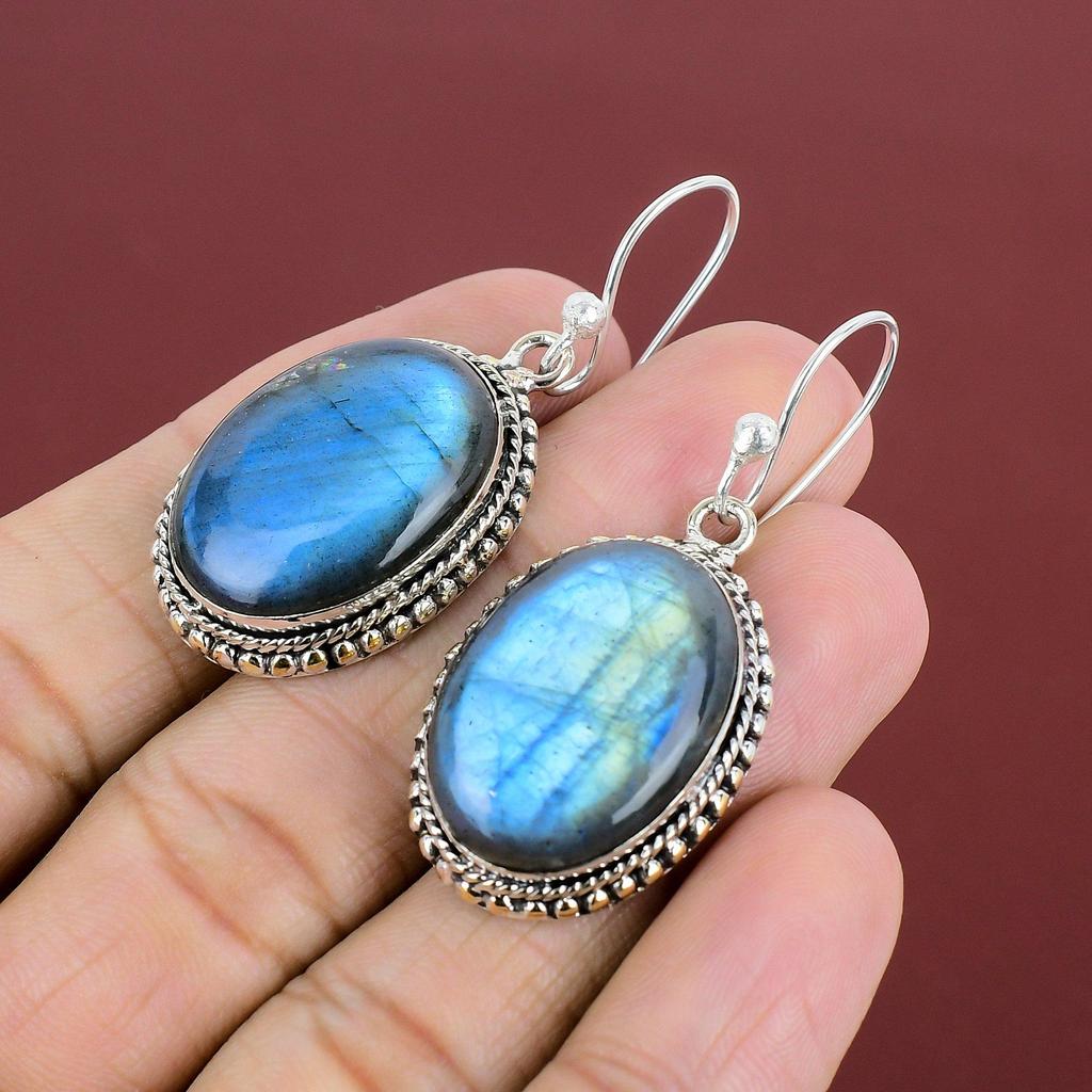 Labradorite Gemstone Earring 925 Sterling Silver Earring Vintage Design Earring Natural Labradorite Jewelry Handmade Earring Gifts For Women