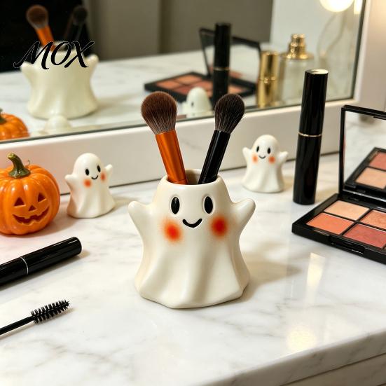 Creative Resin Desk Supplies Ghost/Skull Shape Pen Holder, Desktop Organizer, Halloween Decorative Office Organizer Storage Container for Makeup