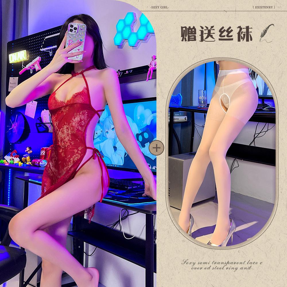 Sexunterwäsche Retro-Perspektive Spitze Cheongsam sexy Wimpernkante Träger Nachthemd heiße Versuchung rückenfrei