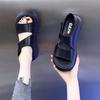 Velcro Sandals Summer New Non-slip Soft Sole Mid-heel Thick Sole with Skirt Casual Roman Shoes